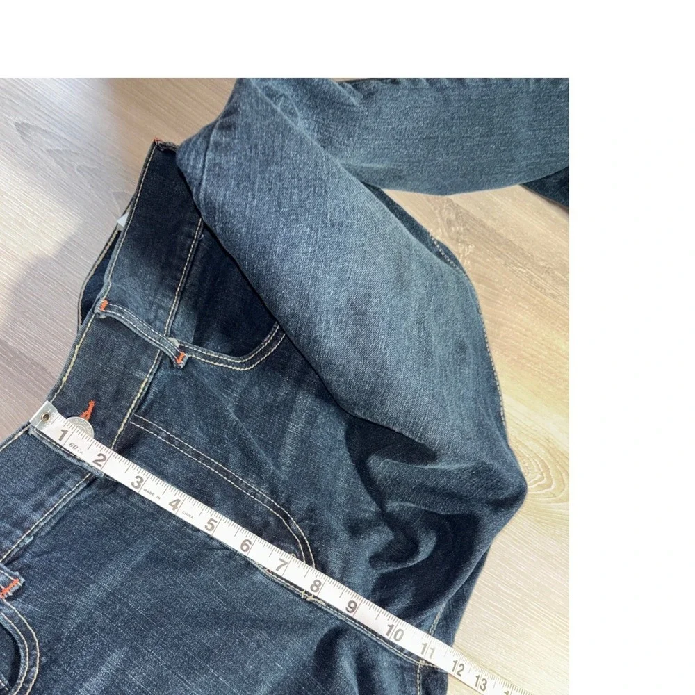 NWOT True Religion Mens 36 Geno Relaxed Slim Jeans Dark Wash Orange Stitch Y2K